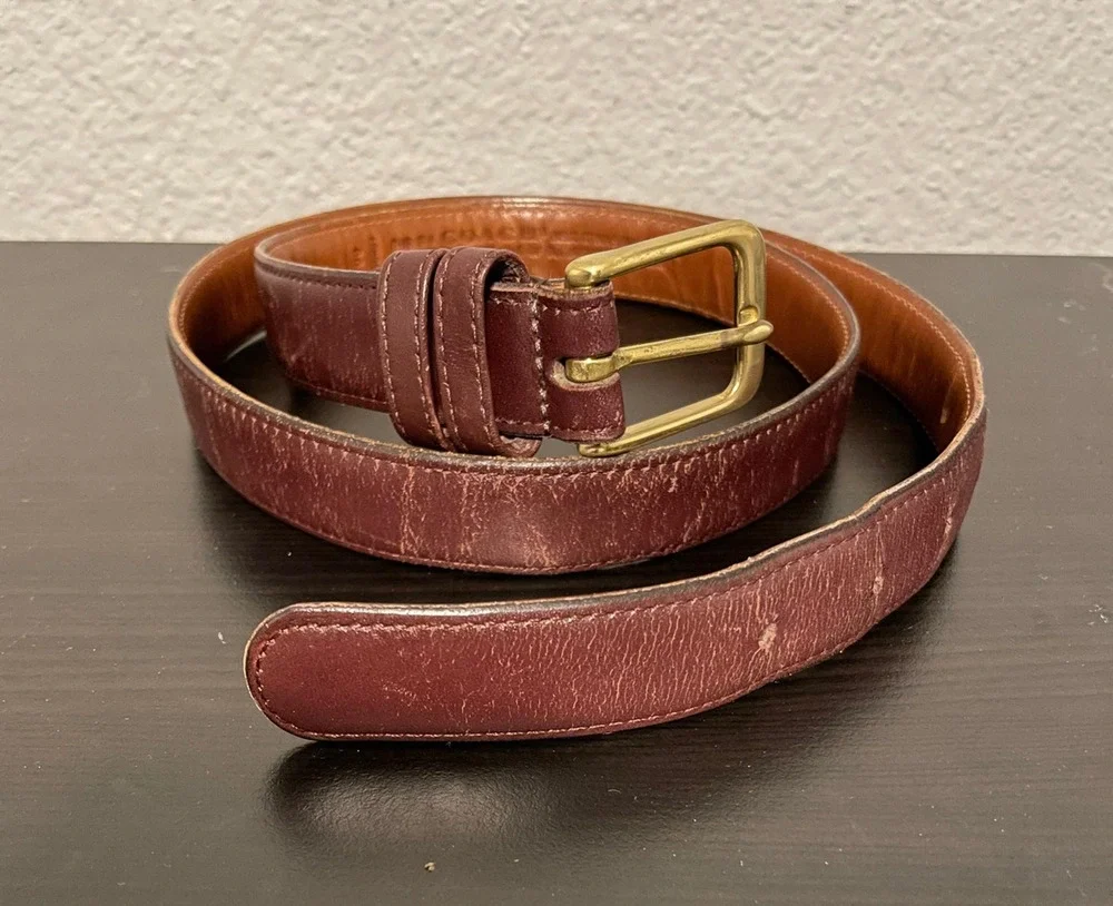 Coach Mens Belt Size 36 Brown Leather Glove Tanned Solid Brass Buckle Casual